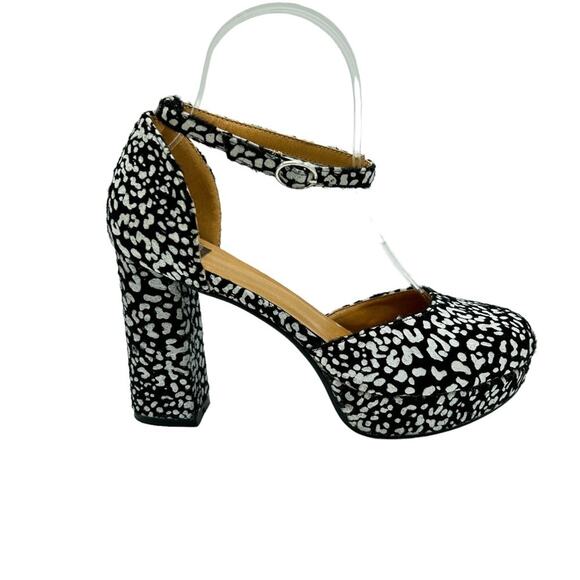 N.Y.L.A. Shoes - NYLA Pony Platforms Womens SIze 7 Black White Animal Print Faux Fur Retro 70's